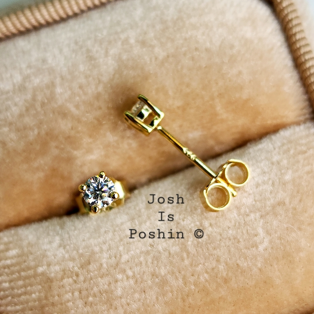 Classic moissanite solitaire 4 prong stud earrings in gold over sterling silver